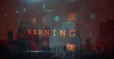 Image of cyber attack warning over cityscape on red background Stock Illustration
