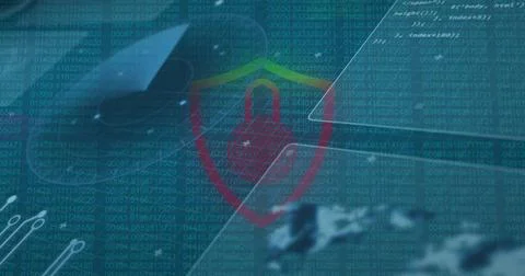 Image of cyber attack warning over blue grid Stock Illustration