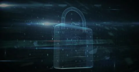 Image of cyber attack warning over online security padlock Stockfoto's