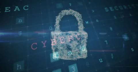 Image of cyber attack warning over online security padlock Stockfoto's