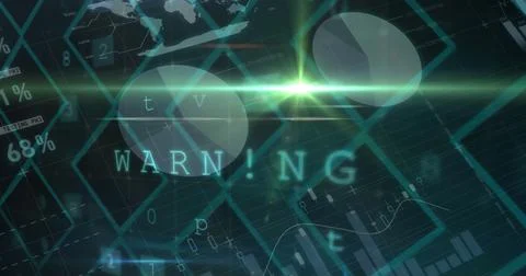 Image of cyber attack warning text with data processing on green background Stock Illustration