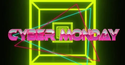 Image of cyber monday text over neon pattern background Stock Photos