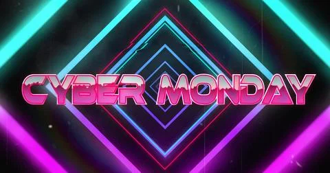 Image of cyber monday text over neon background Foto stock