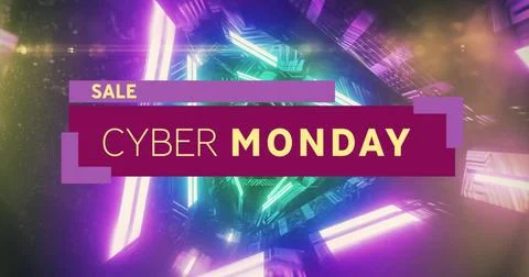 Image of cyber monday text over neon pattern background Stock Photos
