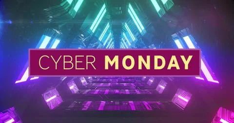 Image of cyber monday text over neon pattern background 写真素材