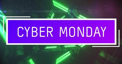 Image of cyber monday text over neon pattern background Stock Photos