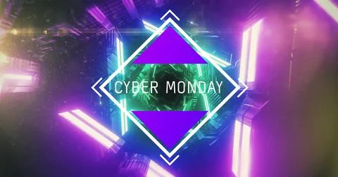 Image of cyber monday text over neon pattern background Stock Photos