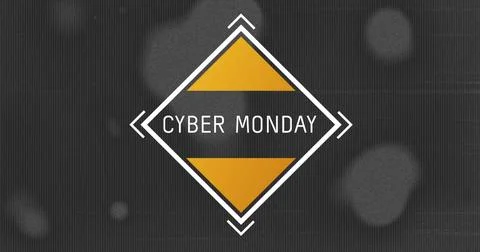 Image of cyber monday text in white frame over flickering spots on distressed Ilustração Stock