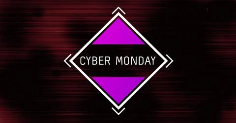 Image of cyber monday text in white frame over red lines on distressed Stock-Illustration