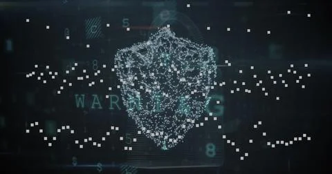 Image of cyber security data processing over security sheild icon against black 库存插图