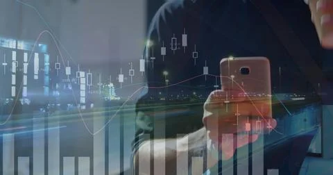 Image of cyber security data processing against mid section of man using 스톡 사진