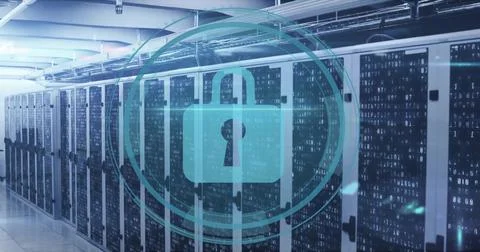 Image of cyber security data processing over computer servers 스톡 사진