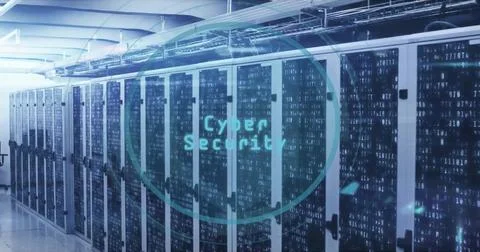 Image of cyber security data processing over computer servers Stockfoto's