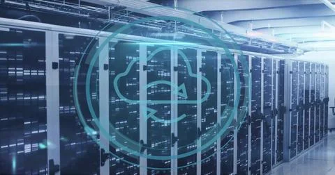 Image of cyber security data processing over computer servers Foto stock