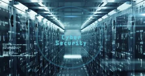 Image of cyber security data processing over computer servers Stock Photos