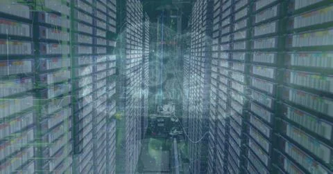 Image of cyber security data processing and cloud icon against computer server Foto stock