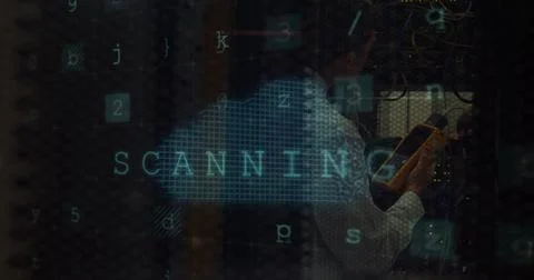 Image of cyber security data processing against caucasian male engineer working Foto stock