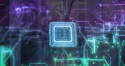 Image of cyber security padlock and data processing over computer servers Stock Photos