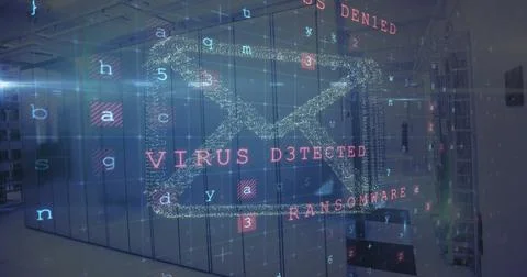 Image of cyber security text and data processing over computer servers Stock Photos