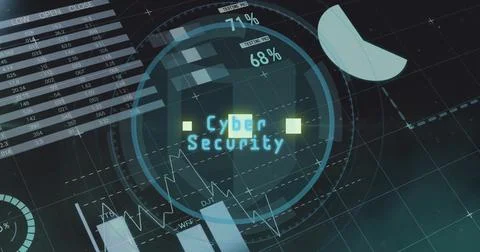 Image of cyber security text and data processing over dark background Stock Photos