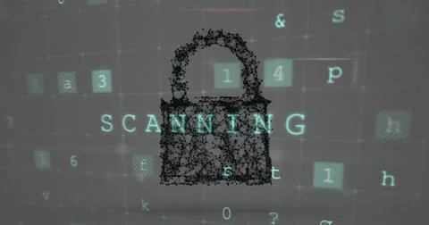 Image of cyberattack text, data processing over security padlock Stock Photos