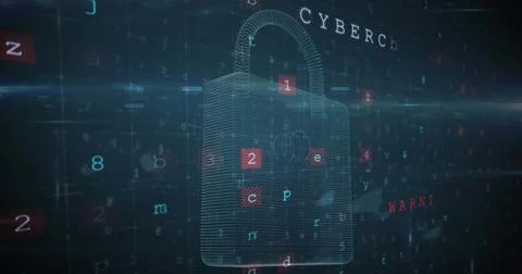 Image of cyberattack text, data processing over security padlock Foto stock
