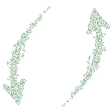 Image of cyclic arrows, which are designed in the form of dollar bills on a Stock Illustration