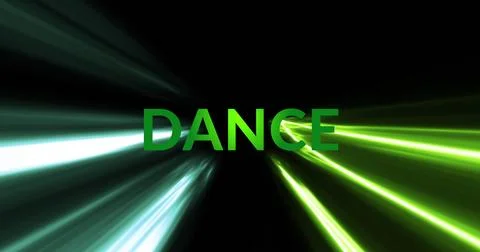 Image of dance text over neon light trails on black background Stock Photos