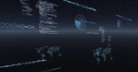 Image of data and graphs on black background Stock Photos