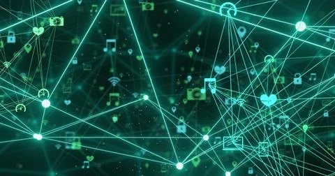Image of data and network of connections over icons Stock Photos
