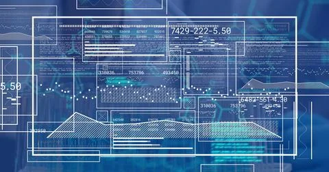 Image of data on digital screen on blue background Stock Illustration