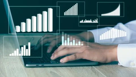 Image of data gathering and statistical working. Stock Photos