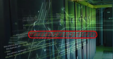 Image of data loading bar and data processing over computer servers 库存插图