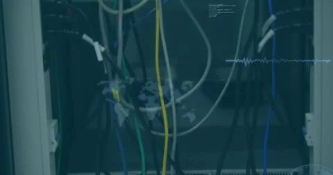 Image of data processing against close up of a computer server Foto stock