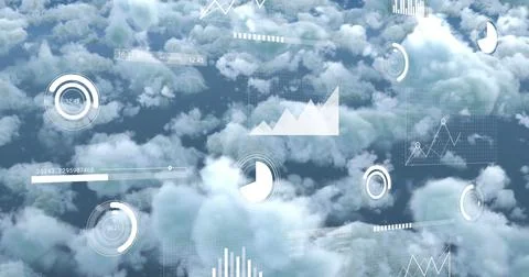 Image of data processing against clouds in the sky Stock Illustration