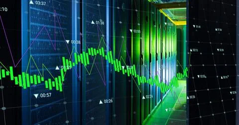 Image of data processing against computer server room 스톡 일러스트