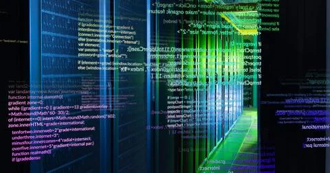 Image of data processing against computer server room Stock Illustration