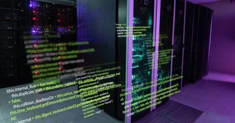 Image of data processing against computer server room イラスト素材