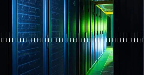 Image of data processing against computer server room Illustrazione stock