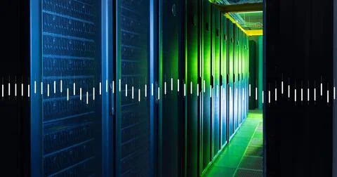 Image of data processing against computer server room Stock Illustration