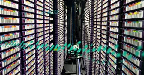 Image of data processing against computer server room Stock Illustration