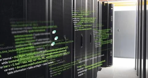 Image of data processing against computer server room Stock Photos