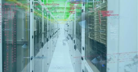 Image of data processing against computer server room 스톡 사진