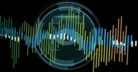 Image of data processing against cyber security text banner and eye retina Stock Illustration