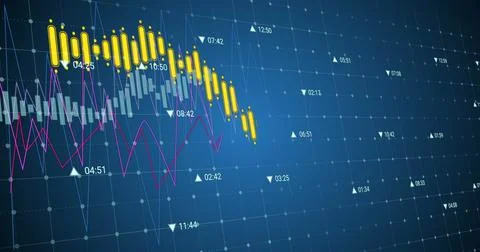 Image of data processing against security shield icon against blue background Stockillustratie