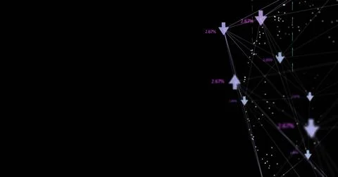 Image of data processing and arrows on black background Stockillustratie