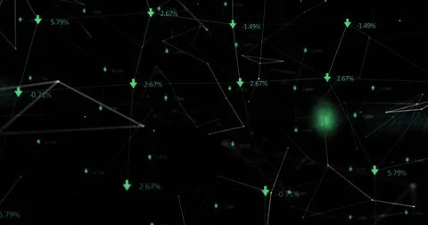 Image of data processing and arrows over black background Foto stock