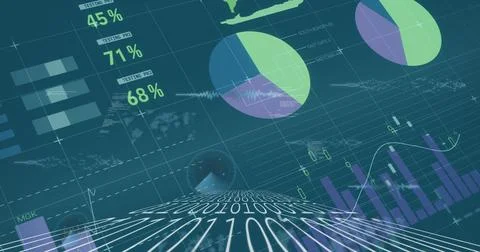 Image of data processing and binary coding on blue background Stock Illustration