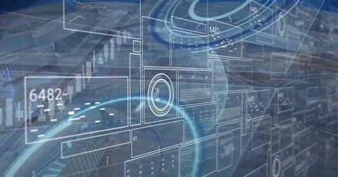 Image of data processing and binary coding over human image on green background 스톡 일러스트