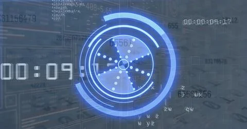 Image of data processing and binary code over hands using computer Stock Illustration